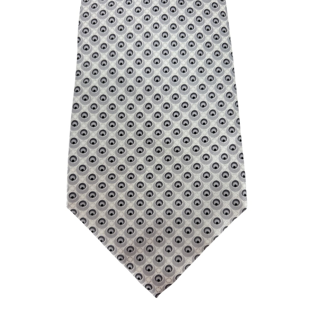 Via Europa Mens Silver Grey Geometric Silk Tie Polka Dot 62"x3.75"